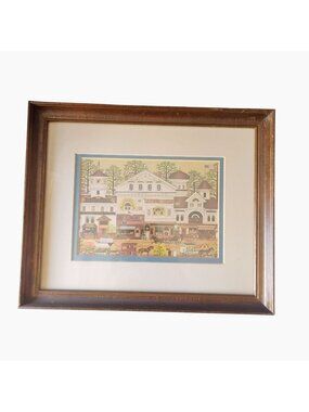 Vintage Charles Wysocki Framed Print, Victorian Street Americana Rustic Wall Art